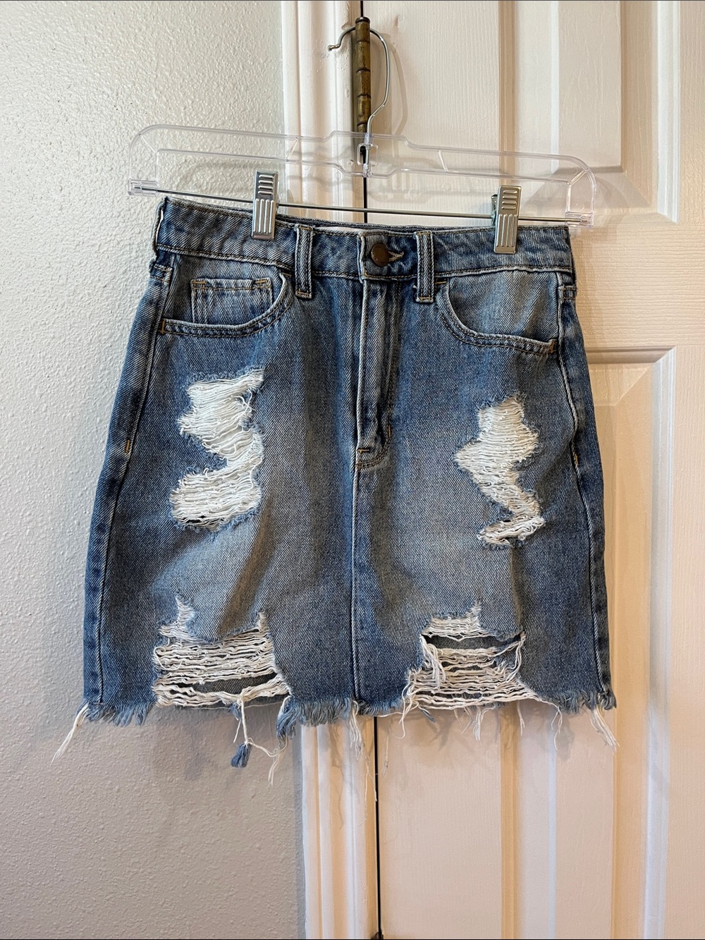 Hollister Light Blue Distressed Denim Mini Skirt